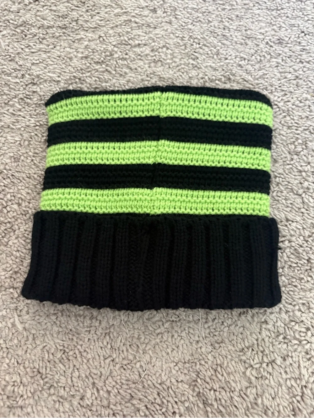 Kids Black & Lime Green Striped Beanie Hat with Cartoon Patch
